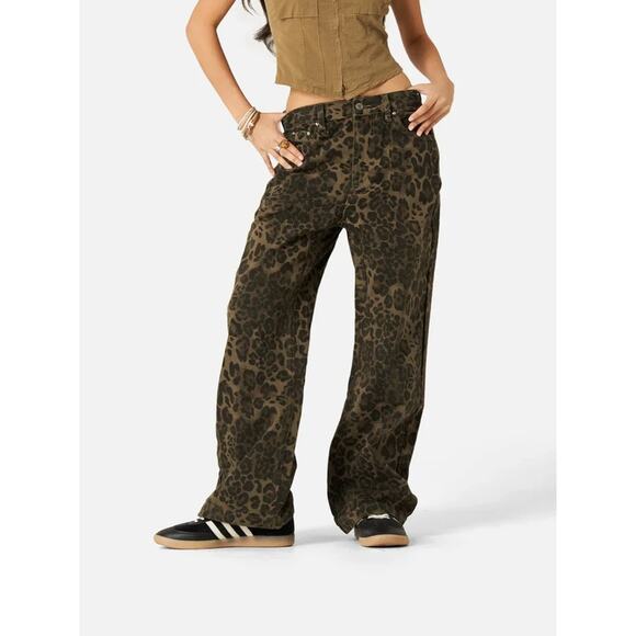 AELFRIC EDEN Leopard Print Wide Leg Jeans Size 4 27 NEW - Picture 1 of 12